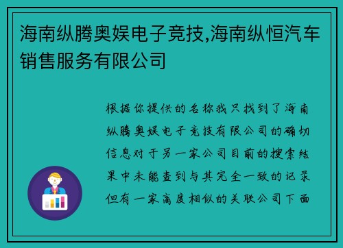 海南纵腾奥娱电子竞技,海南纵恒汽车销售服务有限公司